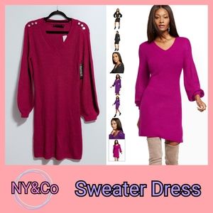 NY&Co Button Accent V-Neck Sweater Dress